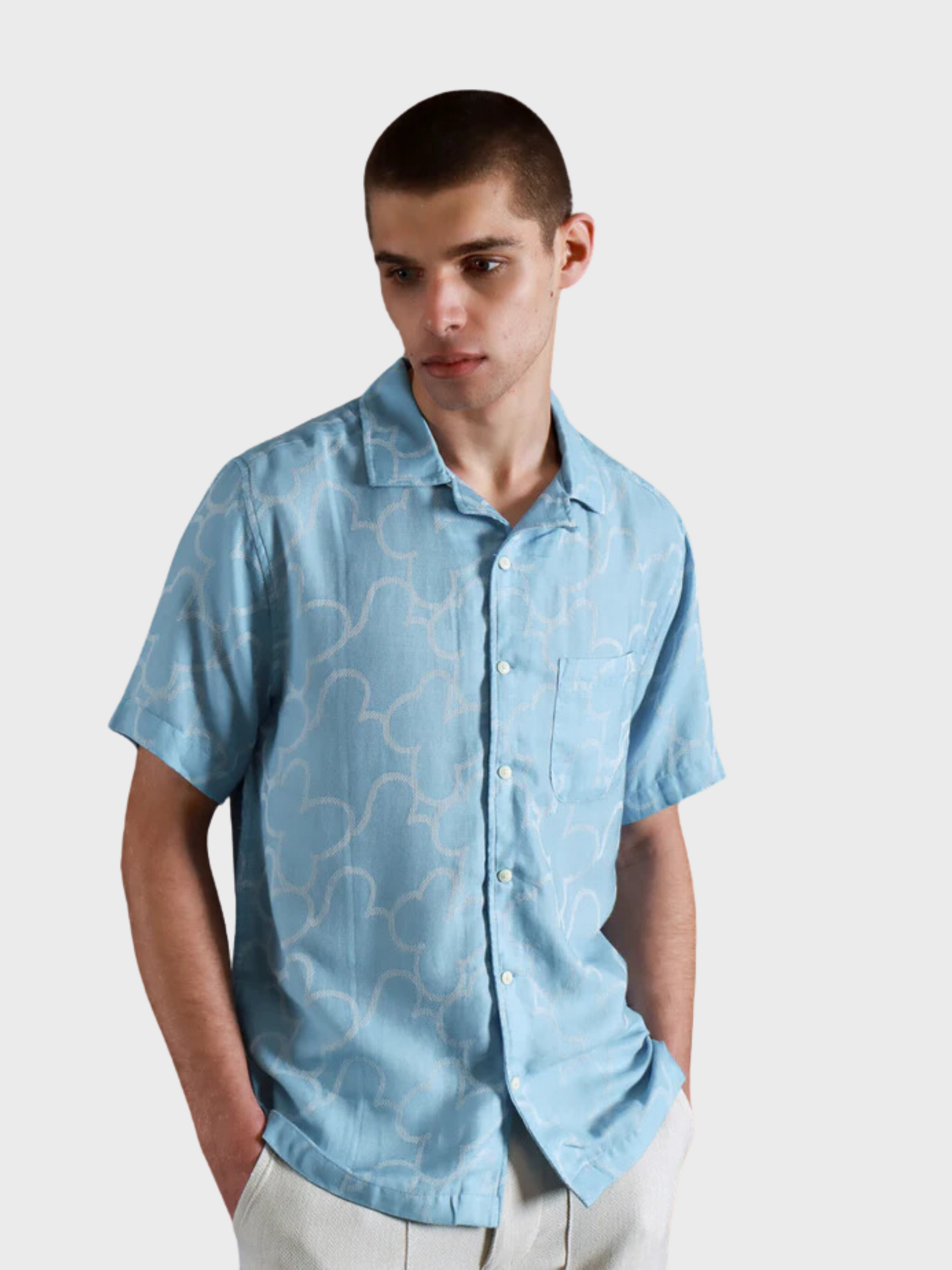 Far Afield Stachio SS Floral Jacquard Button Up Allure Blue SS24-Men&#39;s Shirts-S-Brooklyn-Vancouver-Yaletown-Canada