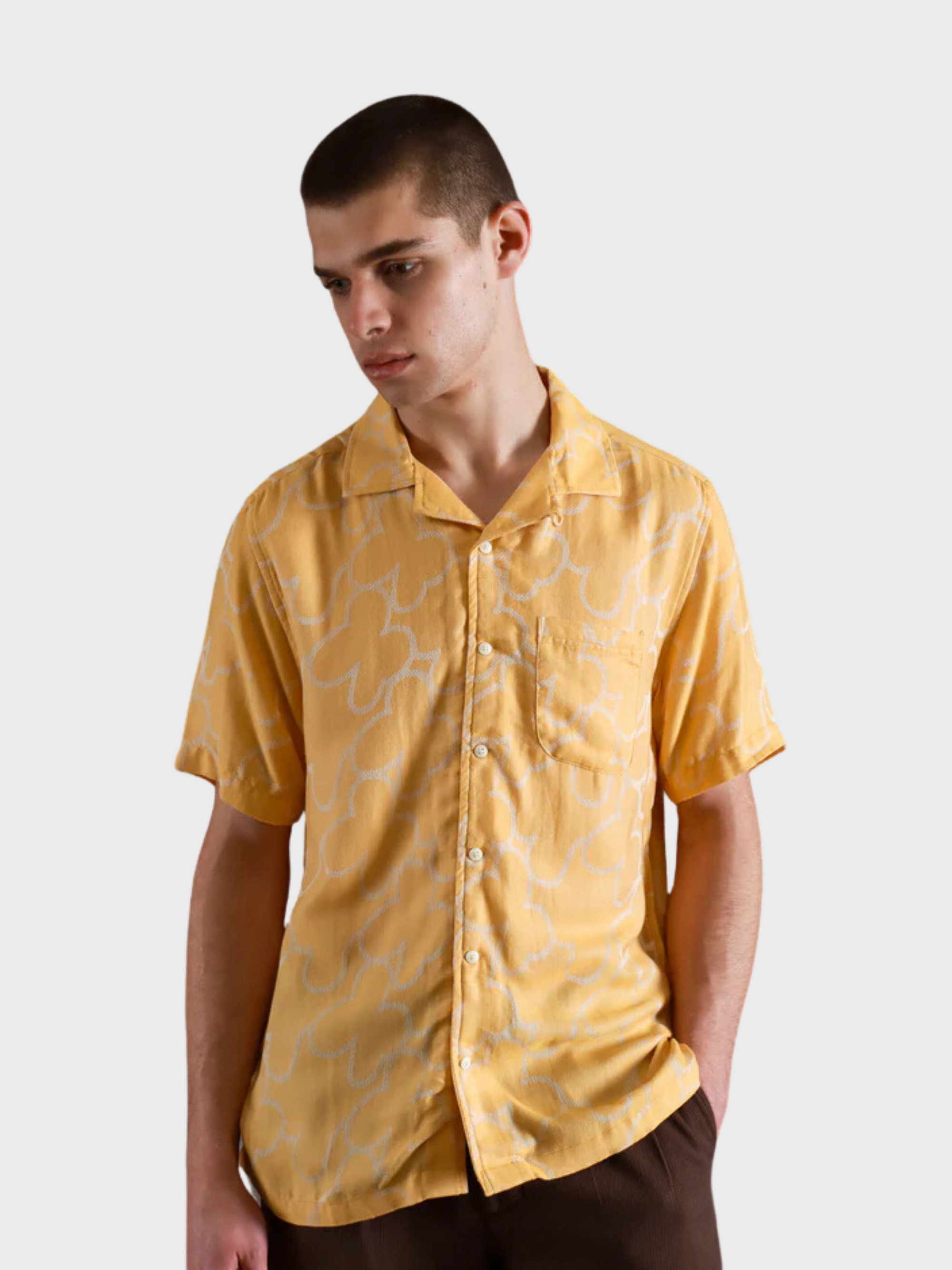 Far Afield Stachio SS Floral Jacquard Button Up Honey Gold SS24-Men&#39;s Shirts-S-Brooklyn-Vancouver-Yaletown-Canada