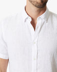 34 Heritage Linen Short Sleeve Shirt Bright White SS24-Men's Shirts-Brooklyn-Vancouver-Yaletown-Canada