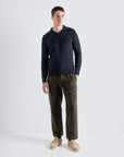 Far Afield Clifford Knitted Ribbed Polo - Spread Collared - Navy-Men's Sweaters-Brooklyn-Vancouver-Yaletown-Canada