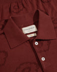Far Afield Belser Knitted Polo - Geo Flowers - Red-Men's Sweaters-Brooklyn-Vancouver-Yaletown-Canada