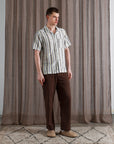 Far Afield Selleck SS Slub Stripe Button Up Navy Iris Honey SS24-Men's Shirts-Brooklyn-Vancouver-Yaletown-Canada