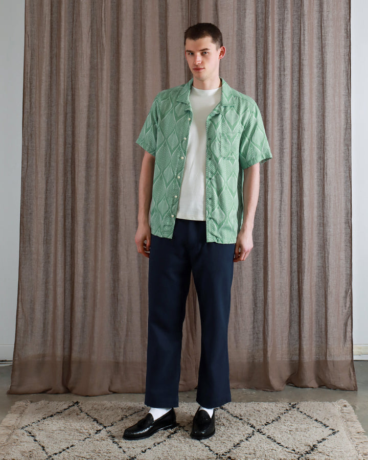 Far Afield Stachio SS Leaf Jacquard Button Up Frosty Green SS24-Men's Shirts-Brooklyn-Vancouver-Yaletown-Canada