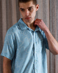 Far Afield Stachio SS Floral Jacquard Button Up Allure Blue SS24-Men's Shirts-Brooklyn-Vancouver-Yaletown-Canada