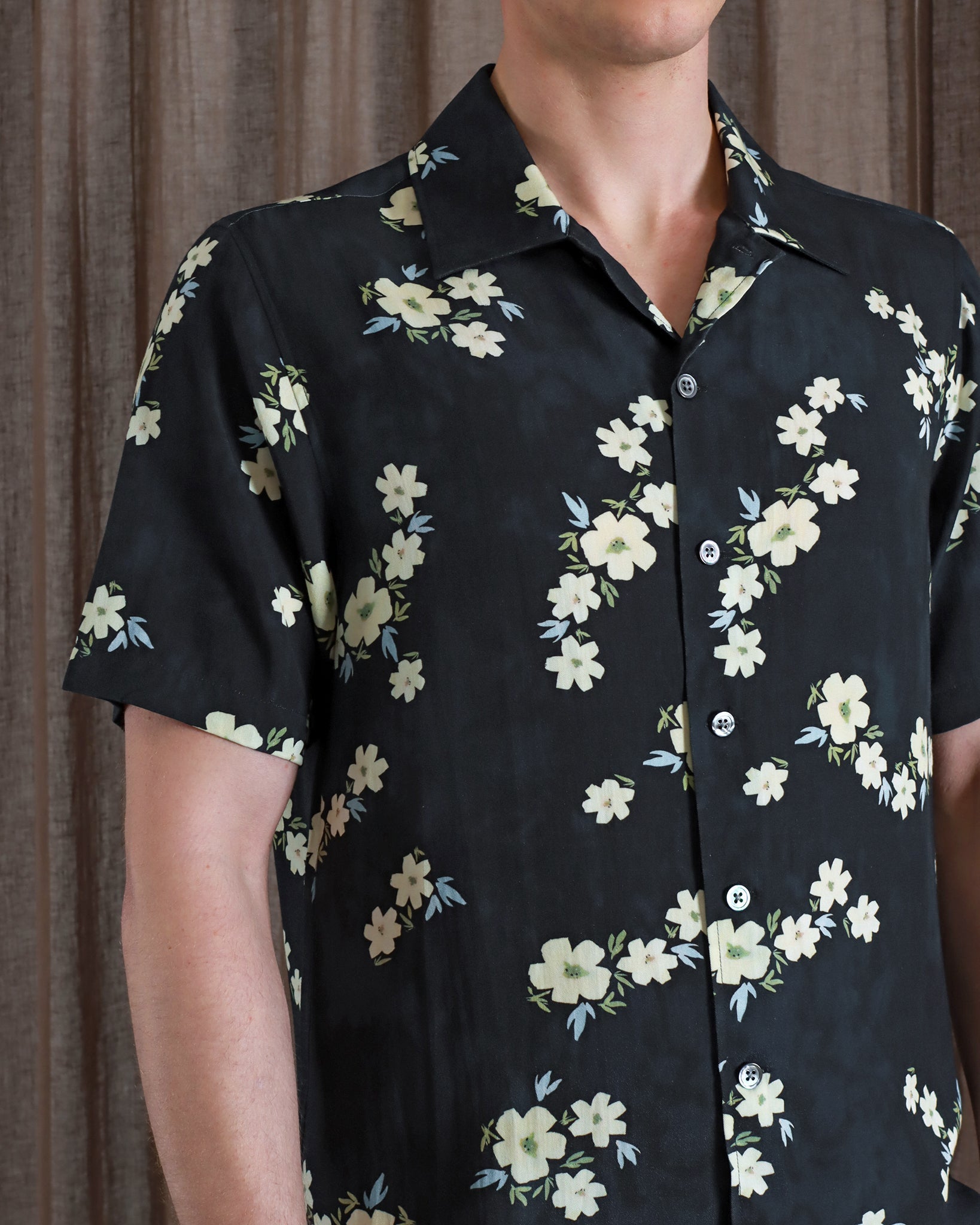 Far Afield Busey SS Floral Print Button Up Navy Iris SS24-Men&#39;s Shirts-Brooklyn-Vancouver-Yaletown-Canada