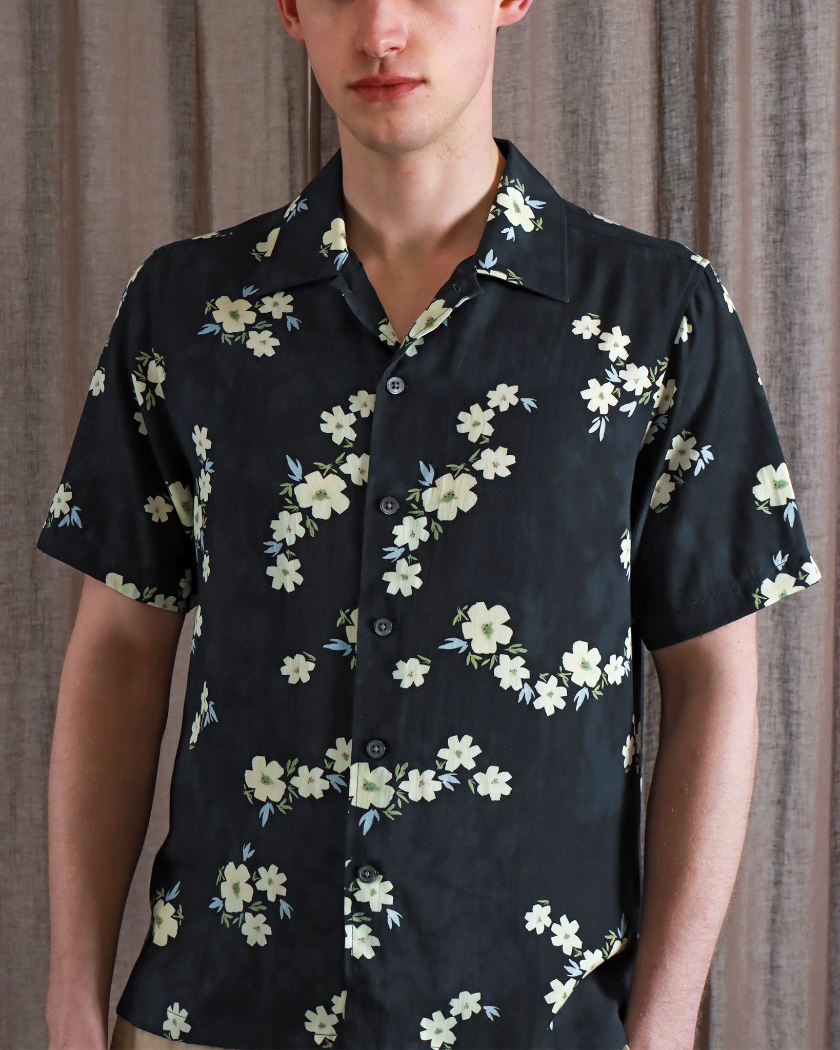 Far Afield Busey SS Floral Print Button Up Navy Iris SS24-Men&#39;s Shirts-Brooklyn-Vancouver-Yaletown-Canada