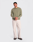 Far Afield Breton Stripe Long Sleeved T-Shirt - Green/Sand-Men's T-Shirts-Brooklyn-Vancouver-Yaletown-Canada