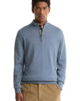 Barbour Cotton Half Zip Knitted Jumper - Tarn Blue-Men's Sweaters-Brooklyn-Vancouver-Yaletown-Canada