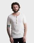 Merz Vintage Machine Refined Classic Fit Short Sleeve Henley - Nature-Men's T-Shirts-Brooklyn-Vancouver-Yaletown-Canada