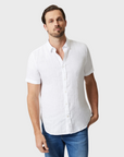 34 Heritage Linen Short Sleeve Shirt Bright White SS24-Men's Shirts-S-Brooklyn-Vancouver-Yaletown-Canada