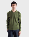 Far Afield Clifford Knitted Polo - Perforated-Green-Men's Sweaters-Brooklyn-Vancouver-Yaletown-Canada