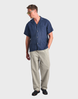 Bather Navy Linen Camp Shirt - Navy-Men's Shirts-Brooklyn-Vancouver-Yaletown-Canada