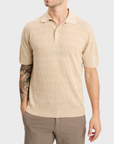 Fiesoli Diamond Textured Polo Knit - Sabbia-Men's Sweaters-Brooklyn-Vancouver-Yaletown-Canada