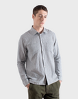 Far Afield Classic Two Pocket Shirt - Dobby Blocks - White/Grey-Men's Shirts-Brooklyn-Vancouver-Yaletown-Canada
