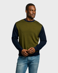 Easy Mondays Colour block sweater Army/Navy-Men's Sweaters-Brooklyn-Vancouver-Yaletown-Canada