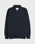 Far Afield Clifford Knitted Ribbed Polo - Spread Collared - Navy-Men's Sweaters-Brooklyn-Vancouver-Yaletown-Canada
