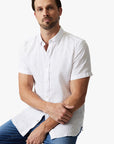 34 Heritage Linen Short Sleeve Shirt Bright White SS24-Men's Shirts-Brooklyn-Vancouver-Yaletown-Canada