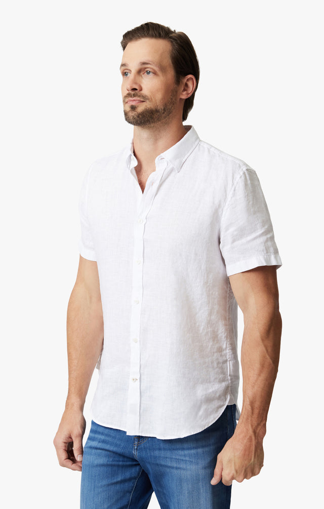 34 Heritage Linen Short Sleeve Shirt Bright White SS24-Men&#39;s Shirts-Brooklyn-Vancouver-Yaletown-Canada