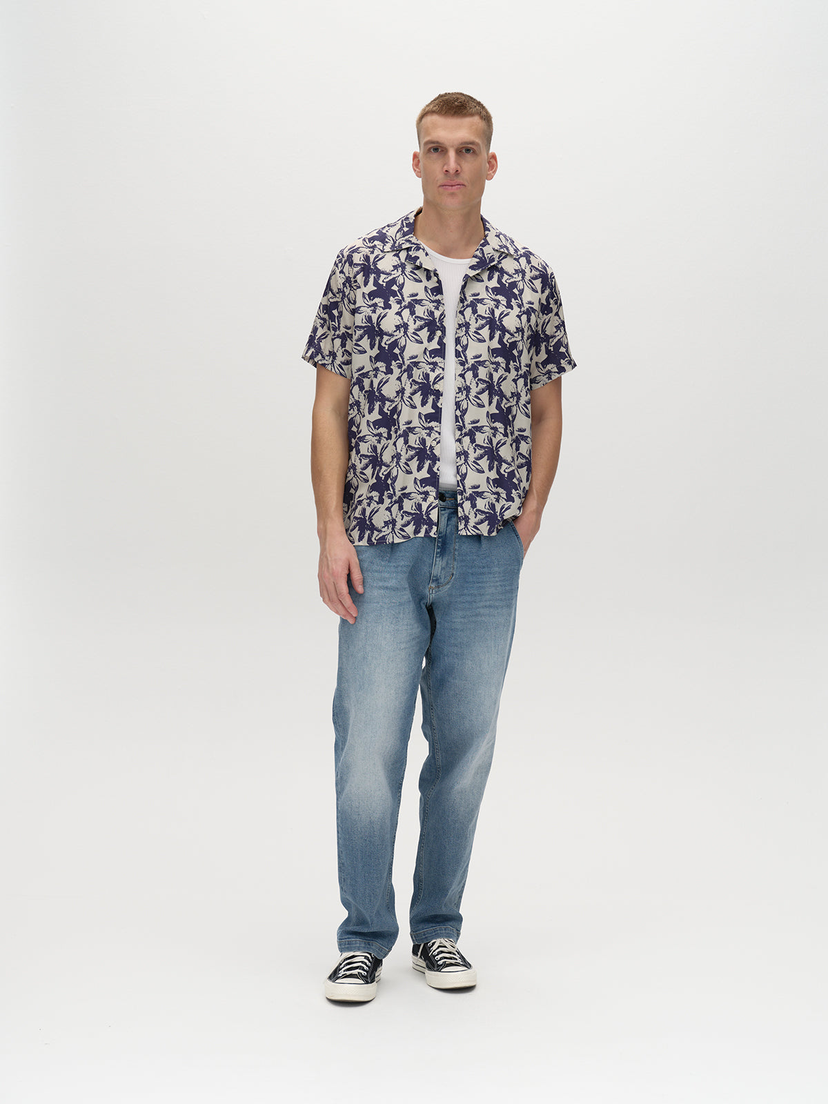 Gabba Tencel Pattern SS Shirt Black with Flowers-Men's Shirts-Brooklyn-Vancouver-Yaletown-Canada