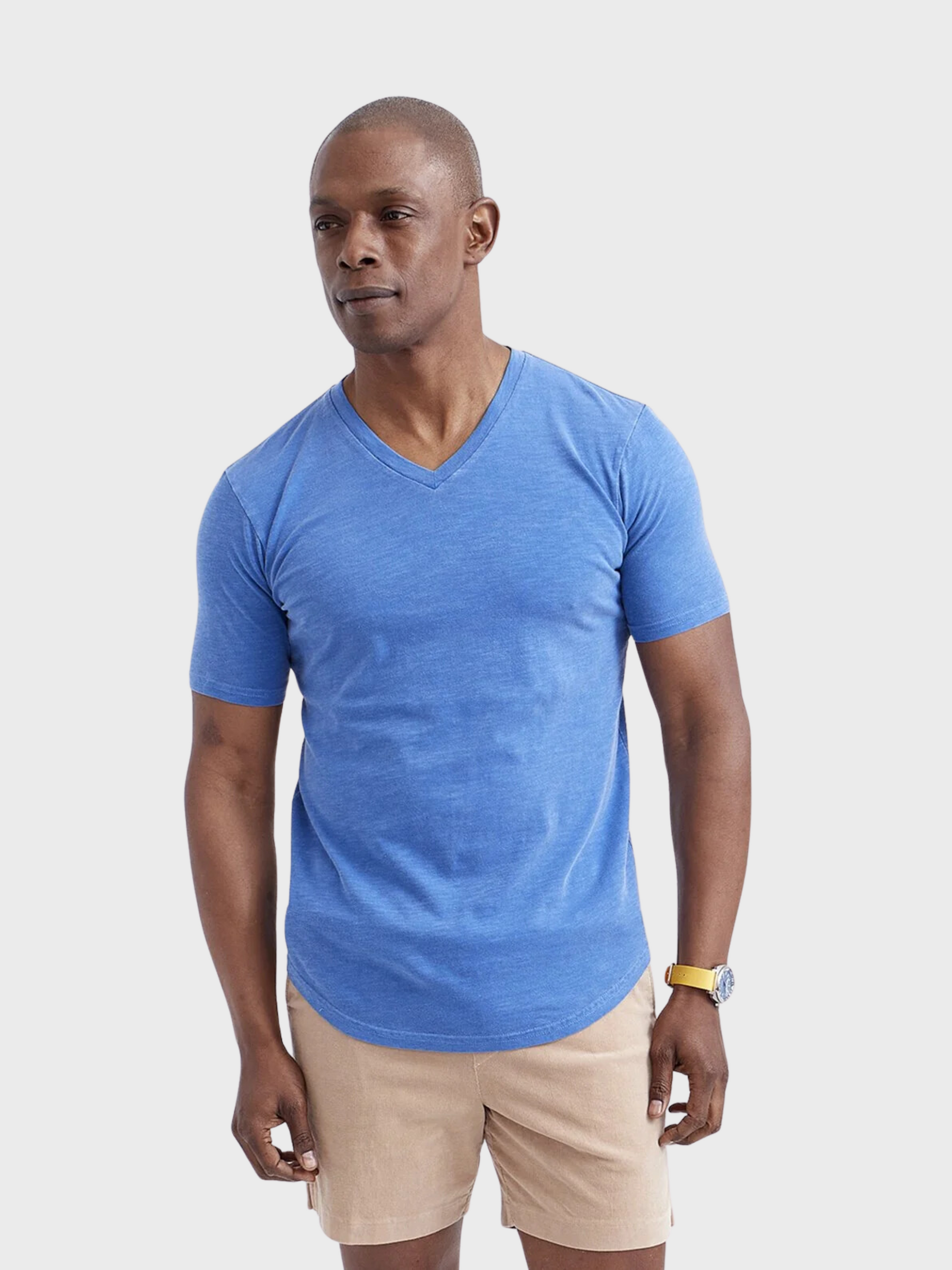 Goodlife Sun Faded Slub Scallop V Neck Tee Lapis Blue-Men&#39;s T-Shirts-Yaletown-Vancouver-Surrey-Canada