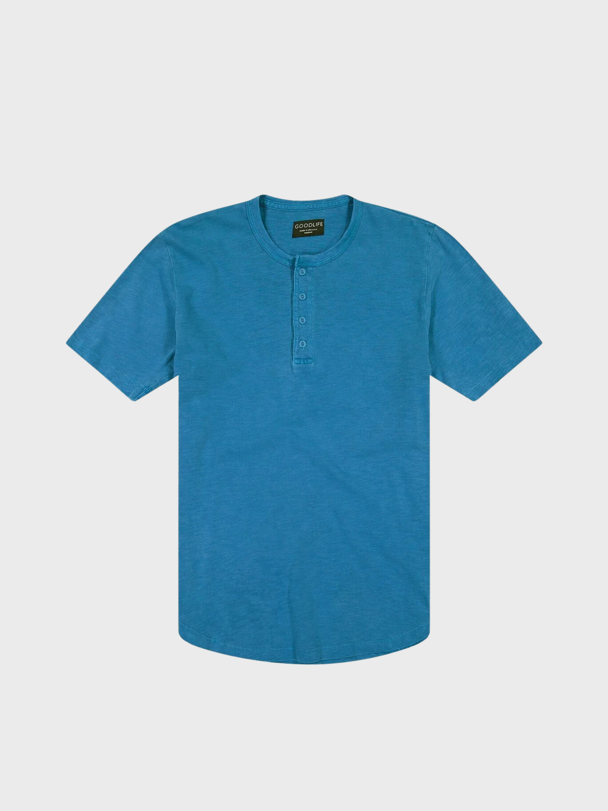 Goodlife Sun Faded Slub Scallop Henley Tee Mykonos Blue-Men's T-Shirts-Yaletown-Vancouver-Surrey-Canada