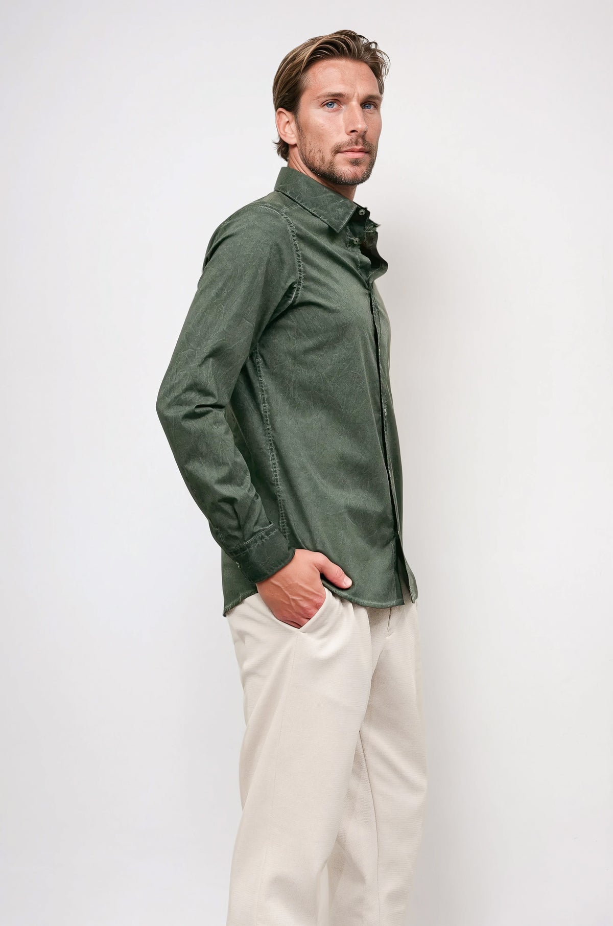 Ploumanch Harrison Poplin Shirt - Classic Fit - Nori-Men&#39;s Shirts-Brooklyn-Vancouver-Yaletown-Canada