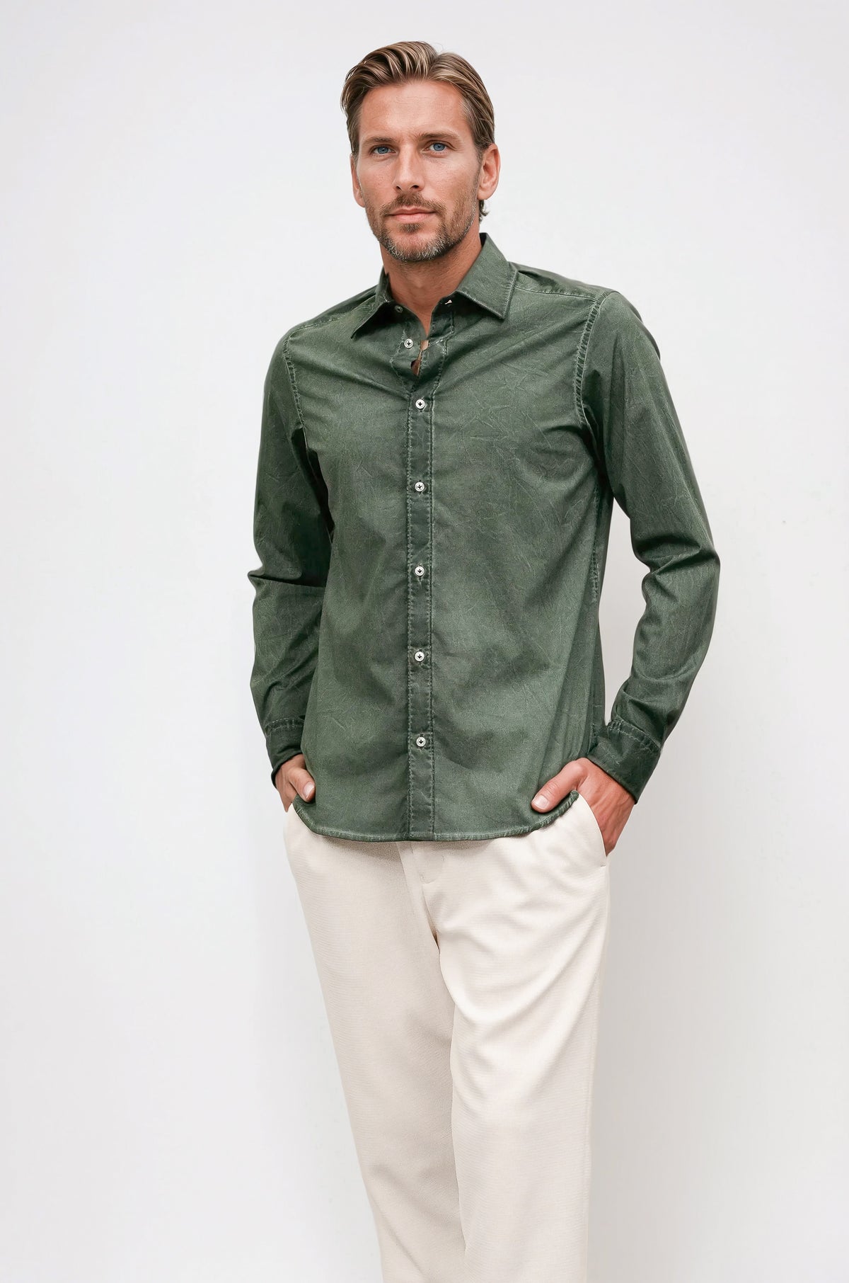 Ploumanch Harrison Poplin Shirt - Classic Fit - Nori-Men's Shirts-Brooklyn-Vancouver-Yaletown-Canada