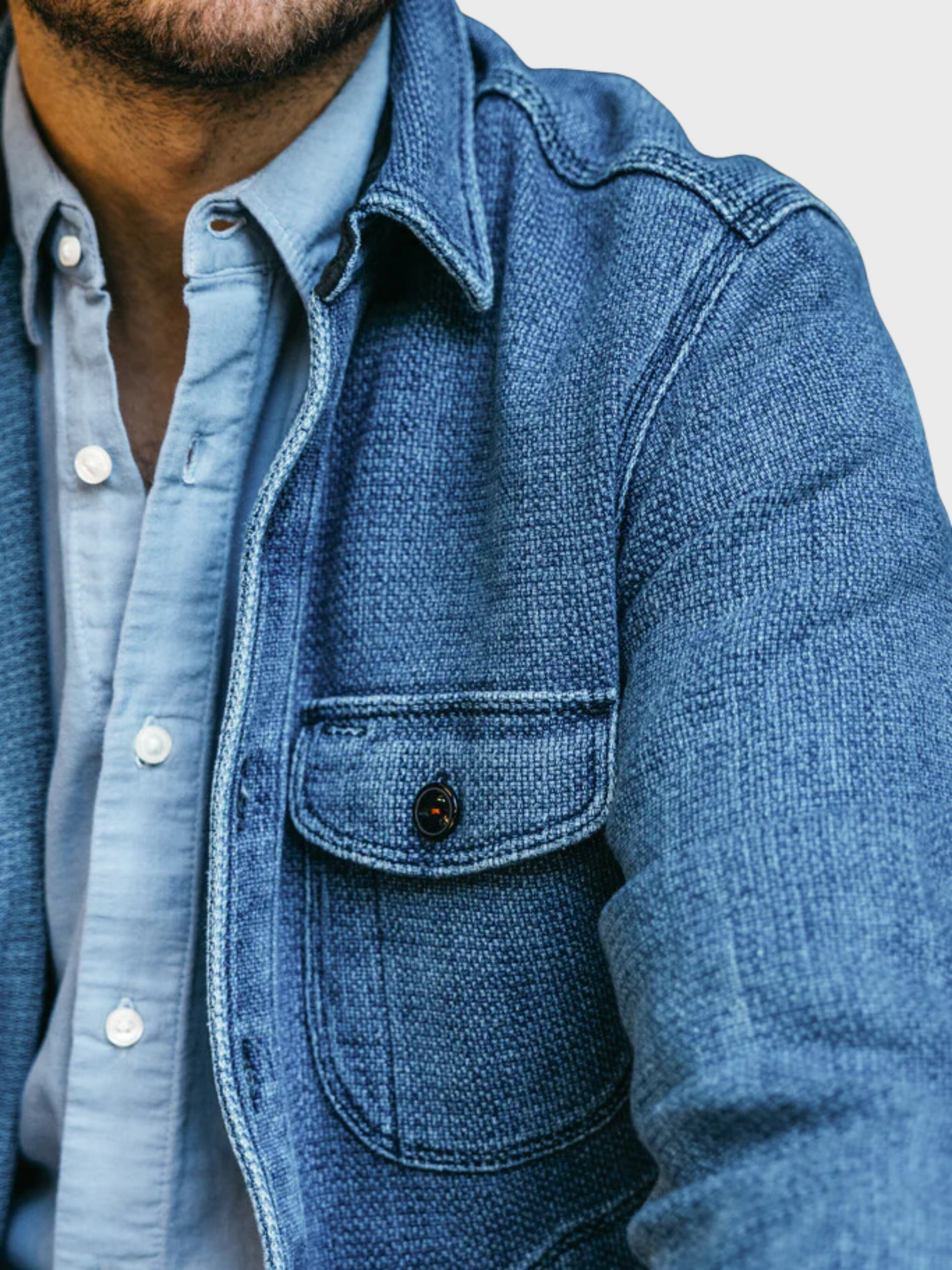 Kato The Anvil JK Sashiko Button Up Light Indigo SS24-Men's Shirts-Yaletown-Vancouver-Surrey-Canada