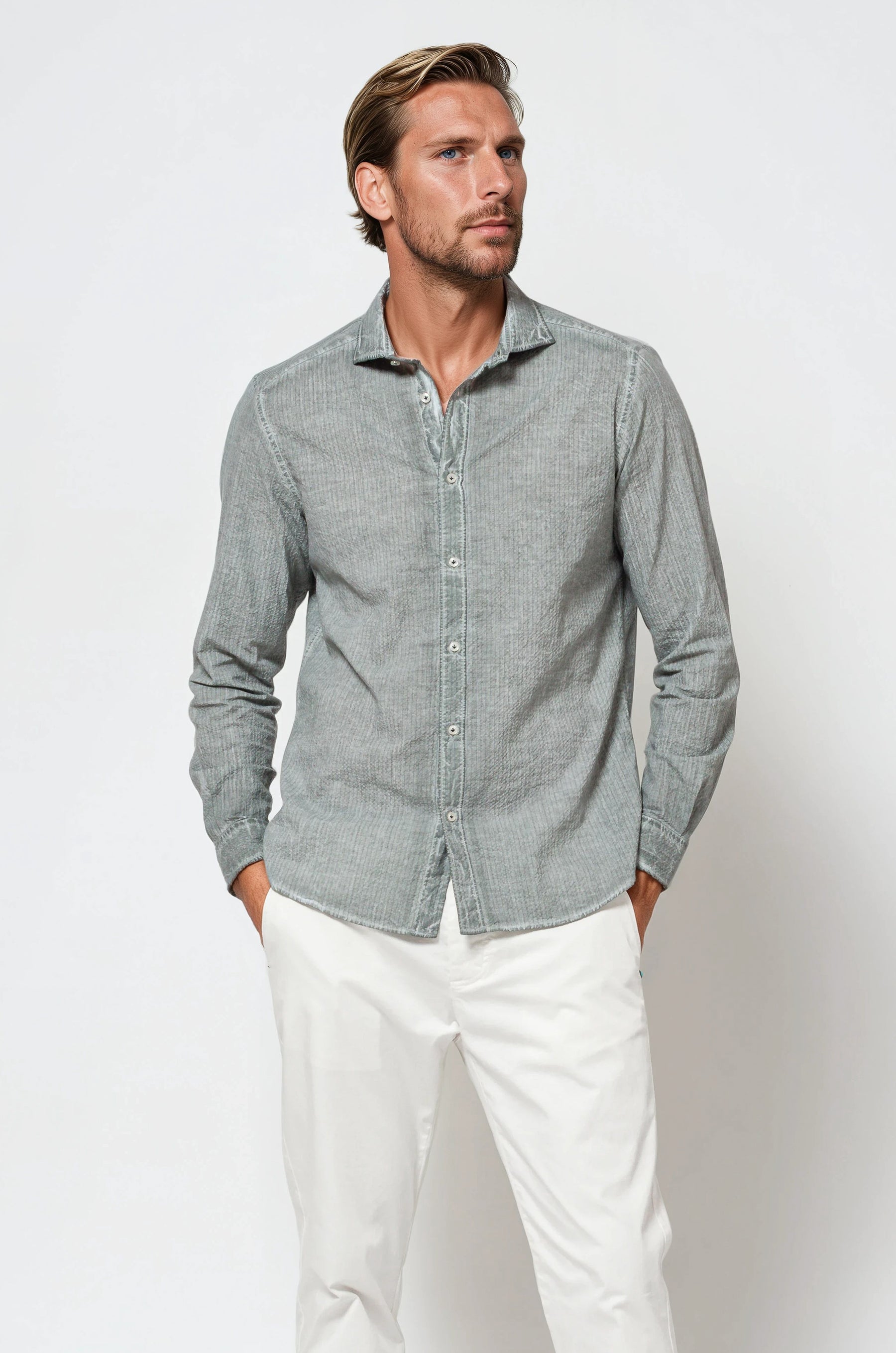 Ploumanach Harrison Cloque Shirt - Salvia-Men's Shirts-Brooklyn-Vancouver-Yaletown-Canada