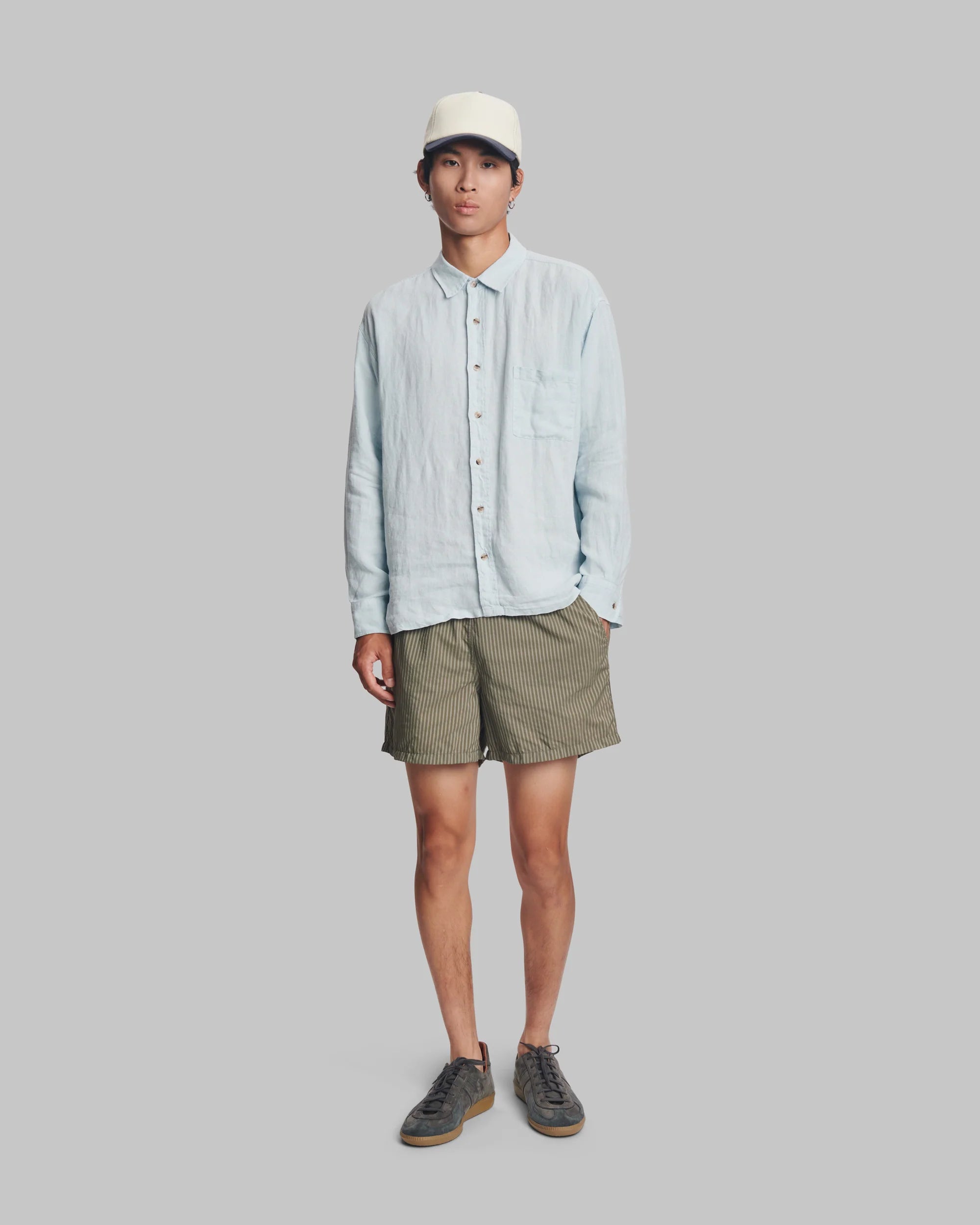 Bather Fossil Seersucker Modern Trunk - Grey-Men's Shorts-Brooklyn-Vancouver-Yaletown-Canada