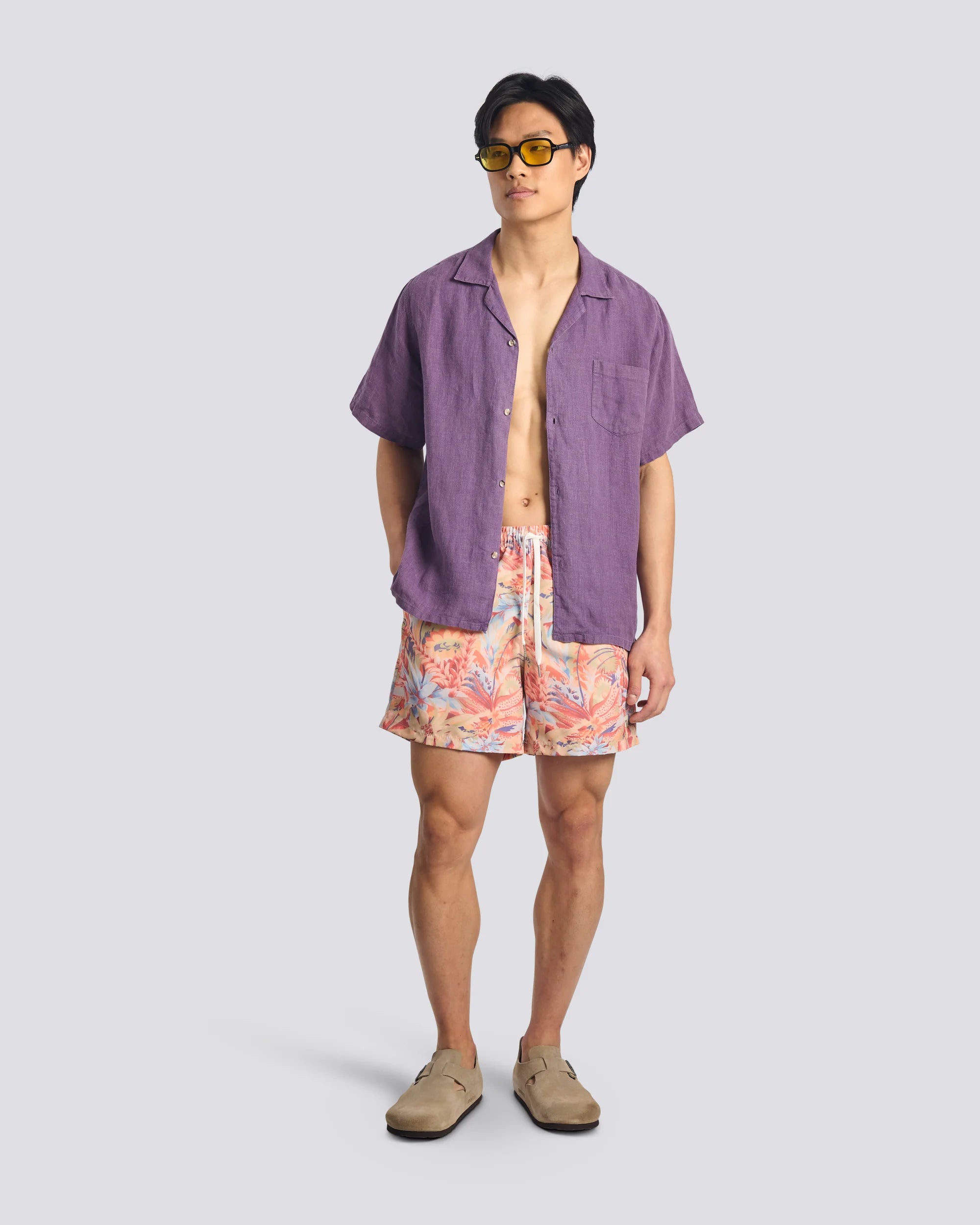 Bather Macaw Jungle Swim Trunk - Red-Men's Shorts-Brooklyn-Vancouver-Yaletown-Canada