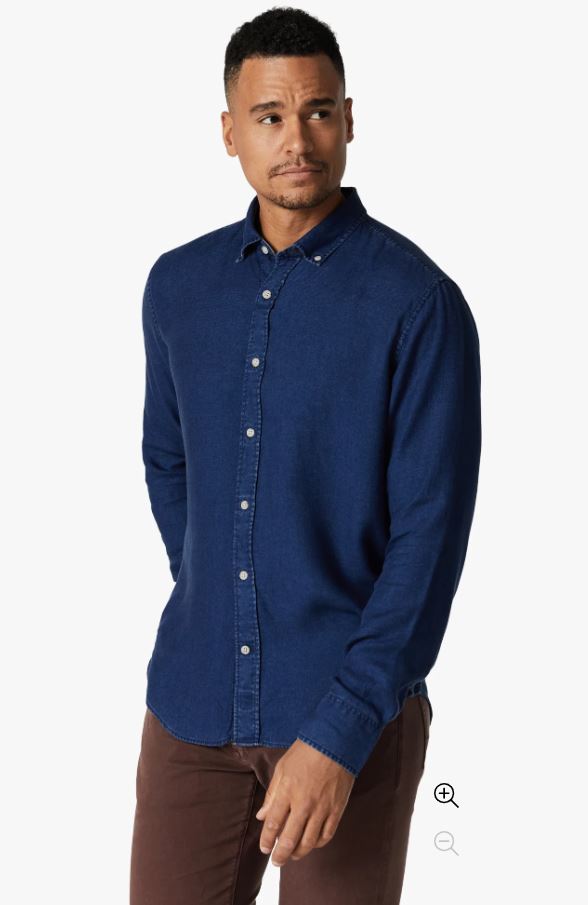 34 Heritage-Denim Shirt-Mid Indigo FW23-Men's Shirts-Yaletown-Vancouver-Surrey-Canada