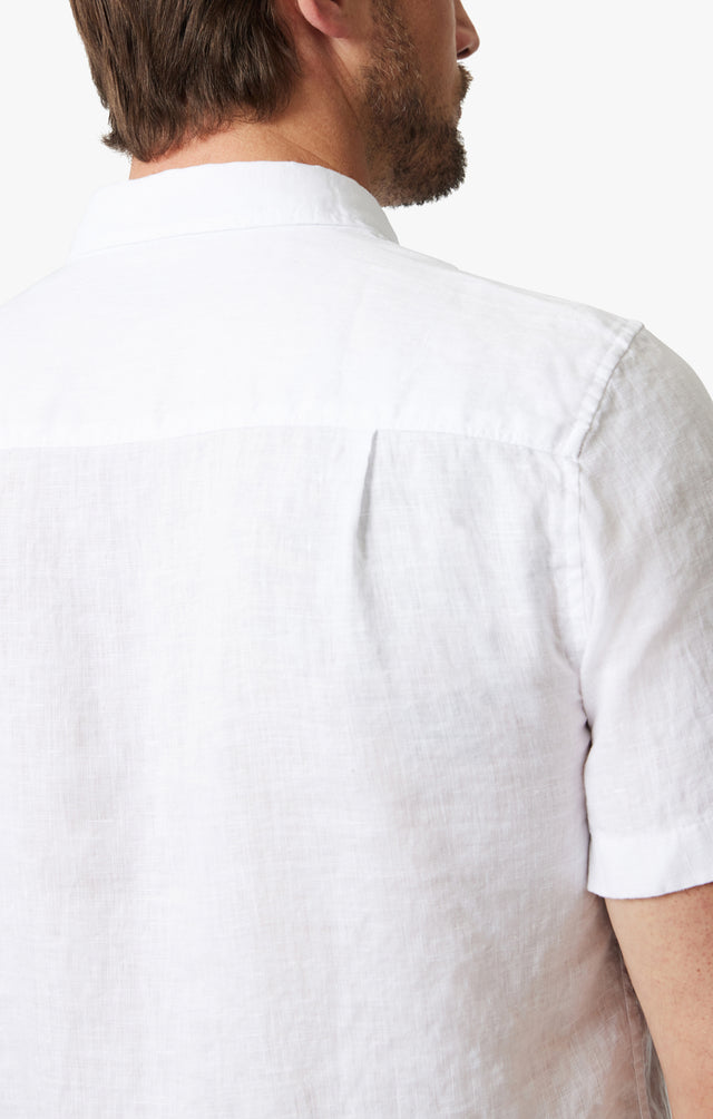 34 Heritage Linen Short Sleeve Shirt Bright White SS24-Men&#39;s Shirts-Brooklyn-Vancouver-Yaletown-Canada