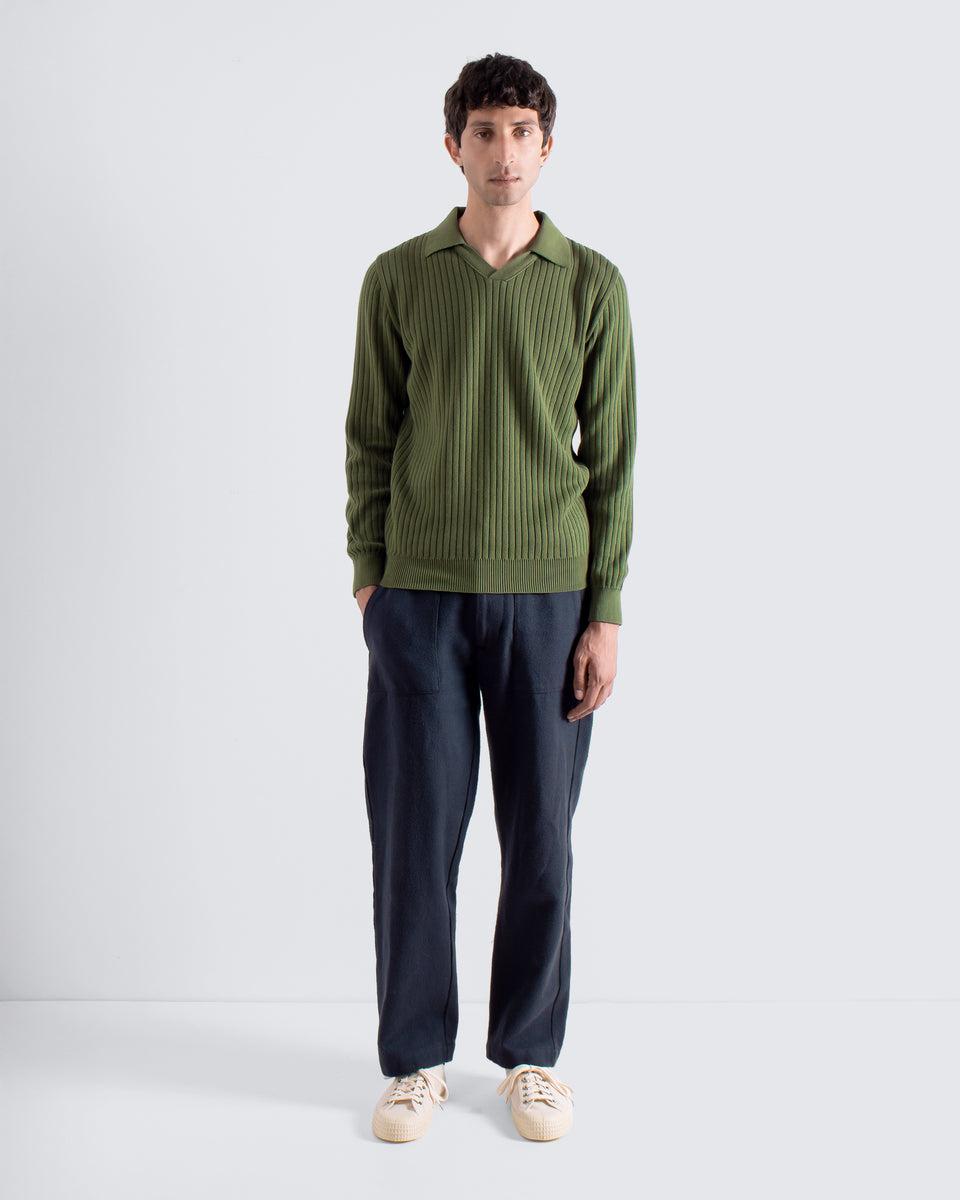 Far Afield Clifford Knitted Polo - Perforated-Green-Men's Sweaters-Brooklyn-Vancouver-Yaletown-Canada