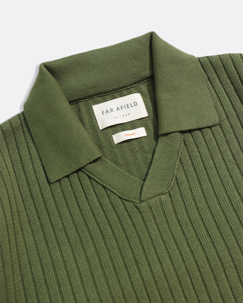 Far Afield Clifford Knitted Polo - Perforated-Green-Men's Sweaters-Brooklyn-Vancouver-Yaletown-Canada