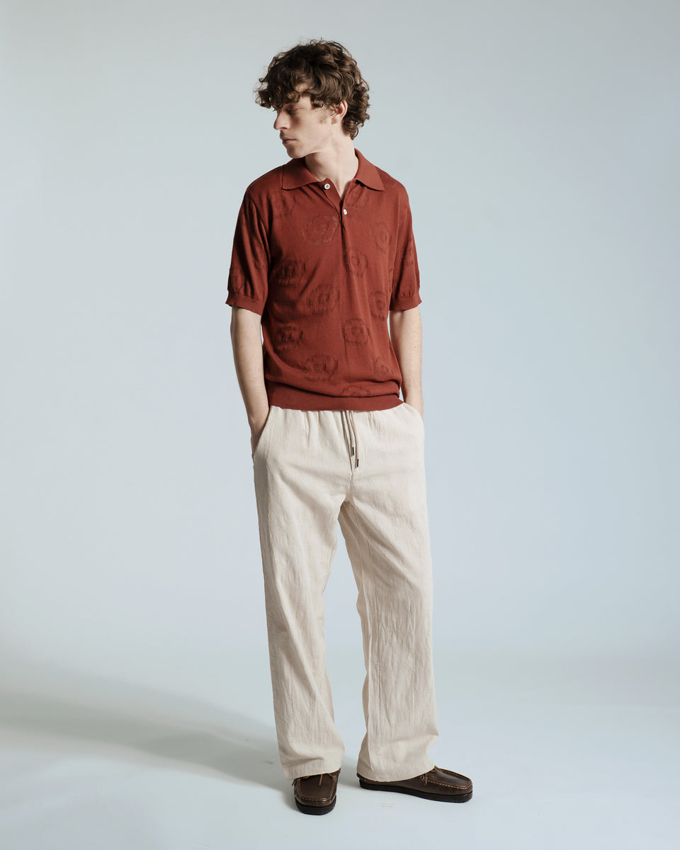 Far Afield Belser Knitted Polo - Geo Flowers - Red-Men's Sweaters-Brooklyn-Vancouver-Yaletown-Canada