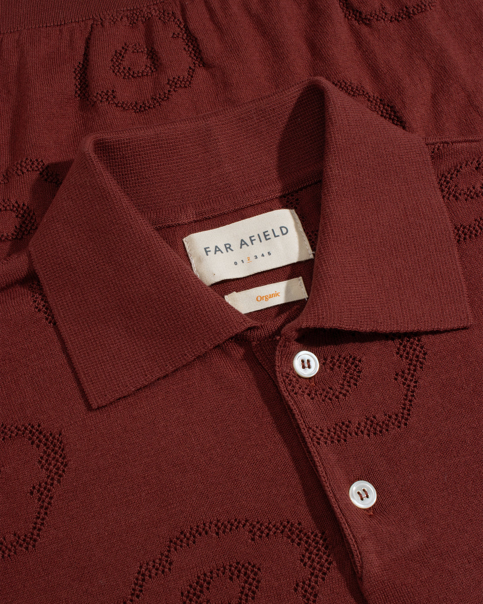 Far Afield Belser Knitted Polo - Geo Flowers - Red-Men's Sweaters-Brooklyn-Vancouver-Yaletown-Canada