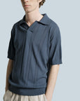 Far Afield Clifford Knitted Polo - Perforated - Blue-Men's Sweaters-Brooklyn-Vancouver-Yaletown-Canada