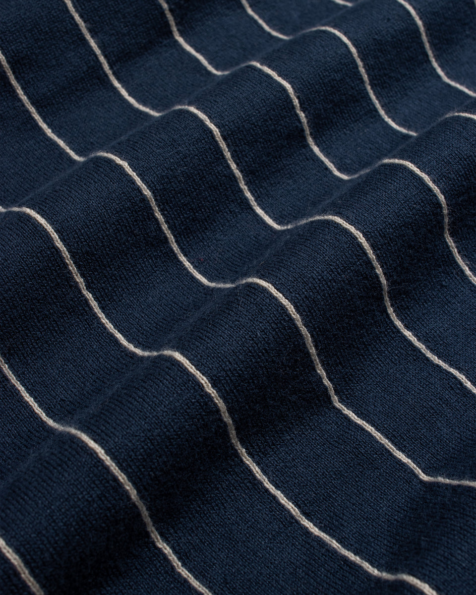 Far Afield Benny Knitted Polo - Pinstripe - Navy/Sand-Men's Sweaters-Brooklyn-Vancouver-Yaletown-Canada