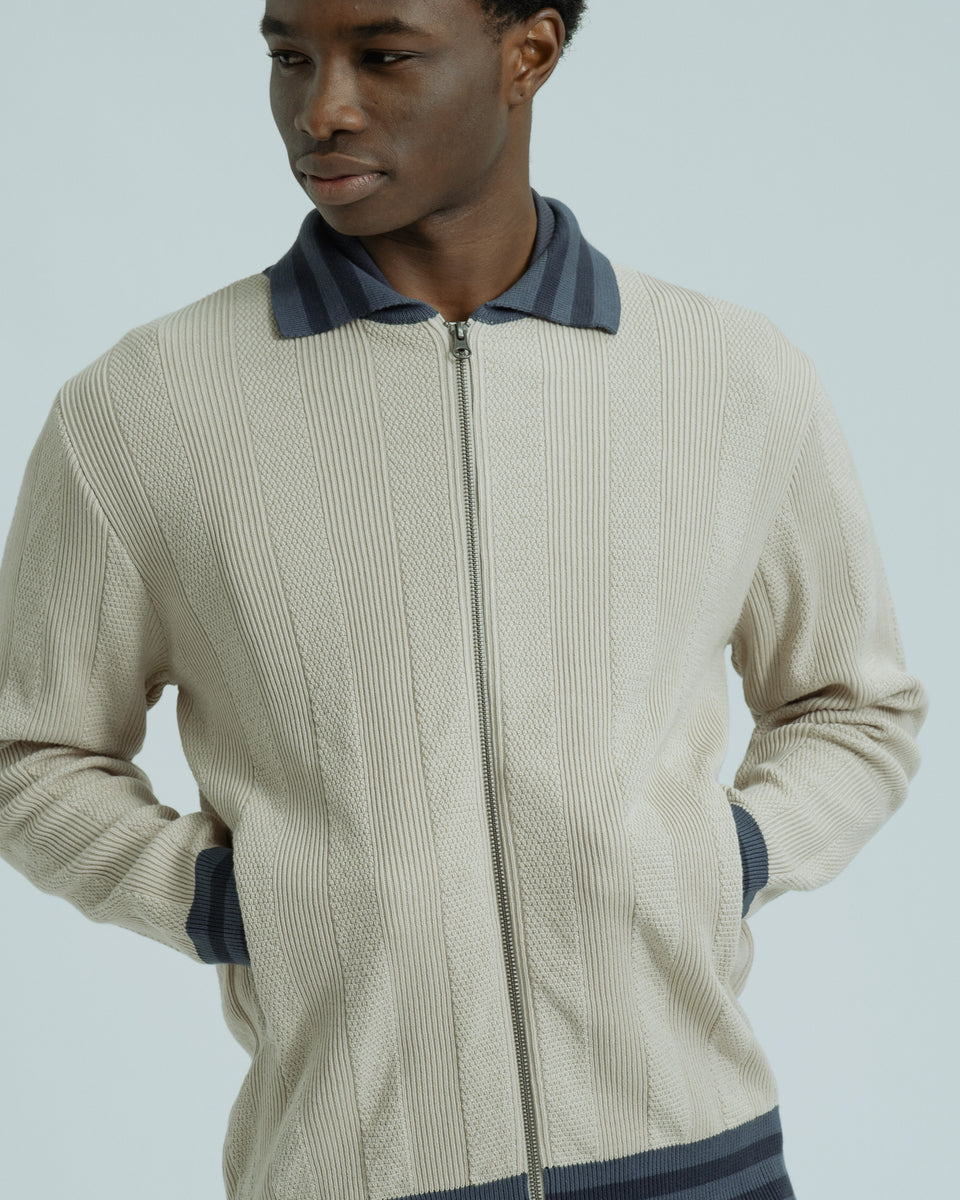 Far Afield Aleksey Cardigan - Horace Stripe - Sand-Men's Sweaters-Brooklyn-Vancouver-Yaletown-Canada