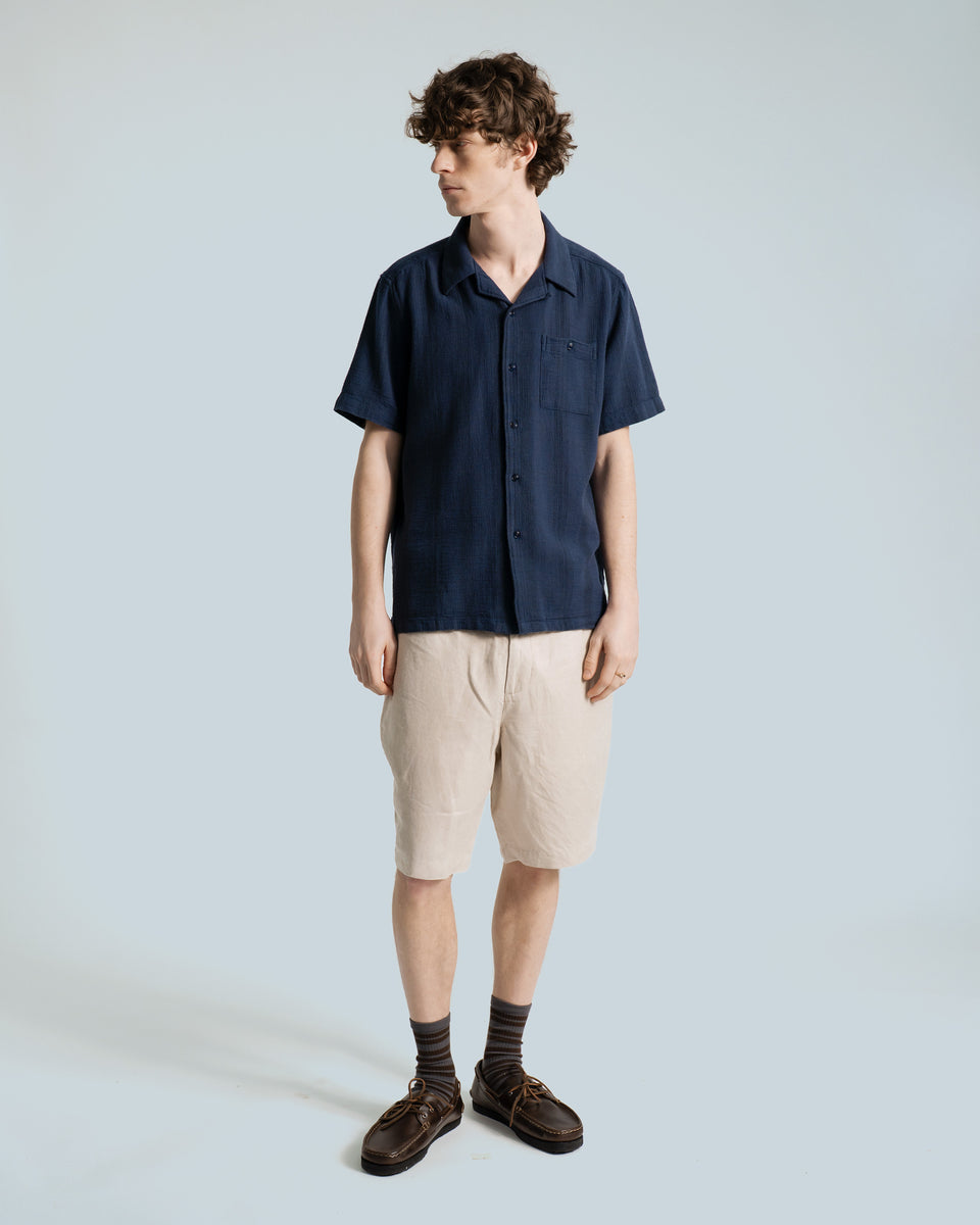 Far Afield Selleck Shirt - Dobby Stripe - Blue/Navy-Men's Shirts-Brooklyn-Vancouver-Yaletown-Canada