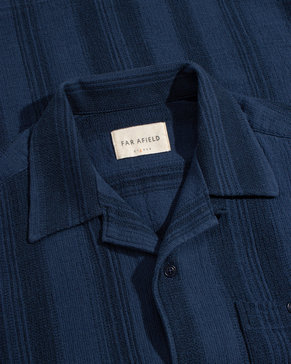 Far Afield Selleck Shirt - Dobby Stripe - Blue/Navy-Men's Shirts-Brooklyn-Vancouver-Yaletown-Canada