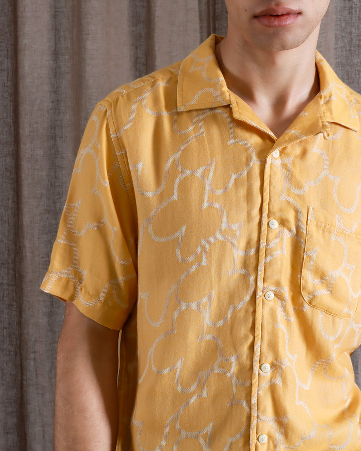 Far Afield Stachio SS Floral Jacquard Button Up Honey Gold SS24-Men's Shirts-Brooklyn-Vancouver-Yaletown-Canada