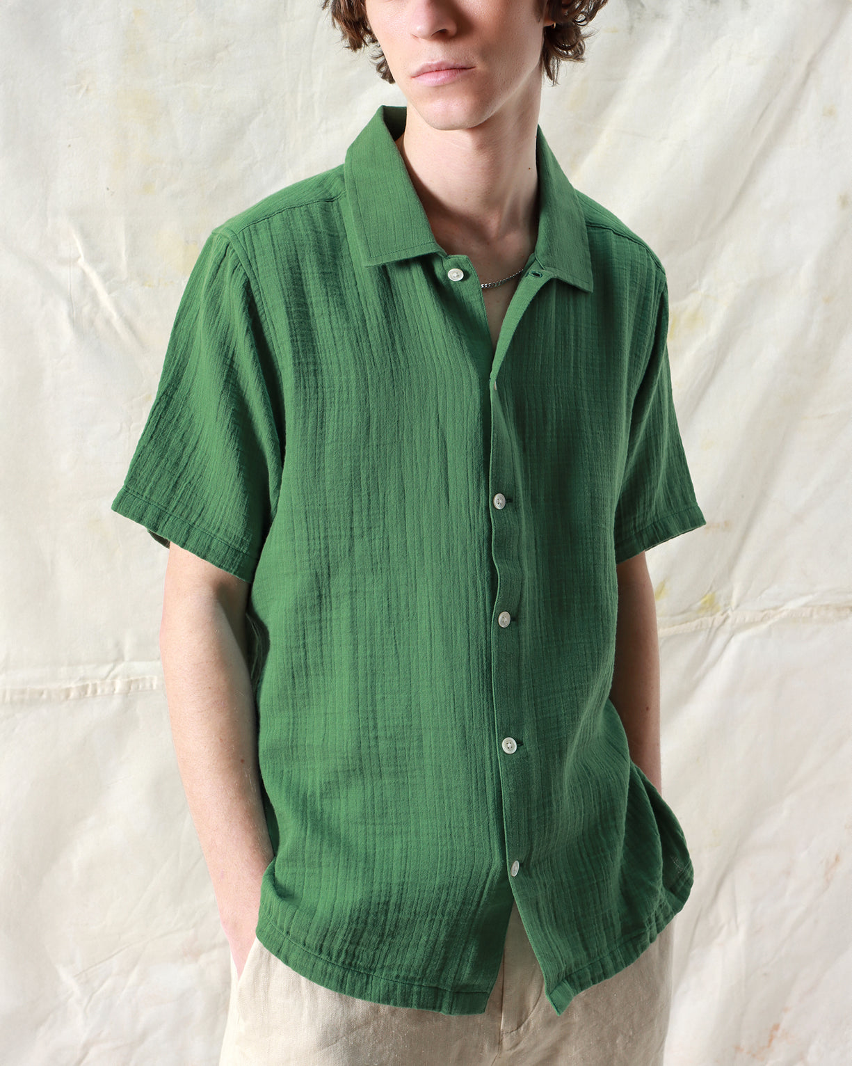 Far Afield Busey Shirt - Double Cloth Tropical Green-Men's Shirts-Brooklyn-Vancouver-Yaletown-Canada