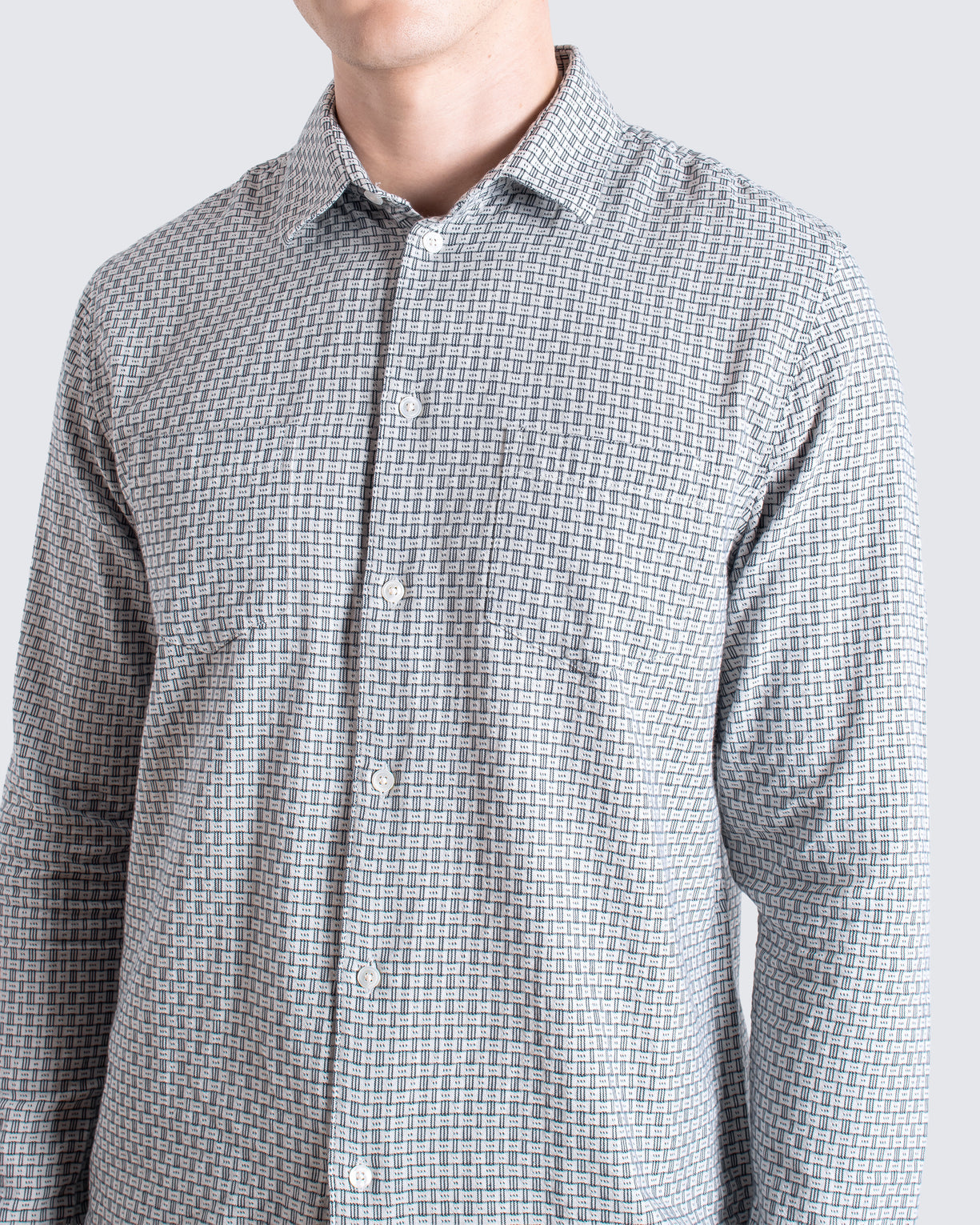 Far Afield Classic Two Pocket Shirt - Dobby Blocks - White/Grey-Men&#39;s Shirts-Brooklyn-Vancouver-Yaletown-Canada
