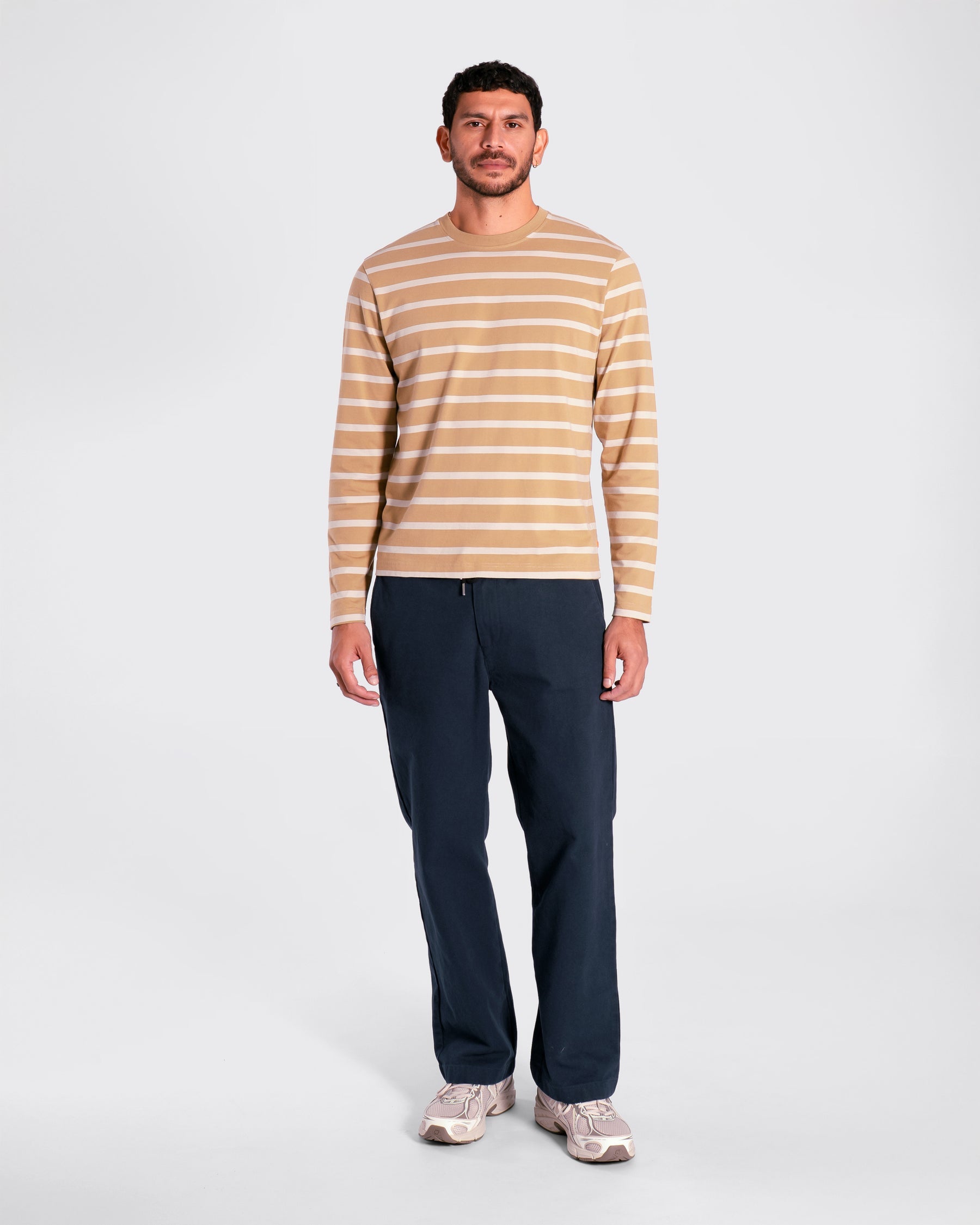Far Afield Breton Stripe Long Sleeved T-Shirt - Sand/Cornstalk-Men's T-Shirts-Brooklyn-Vancouver-Yaletown-Canada