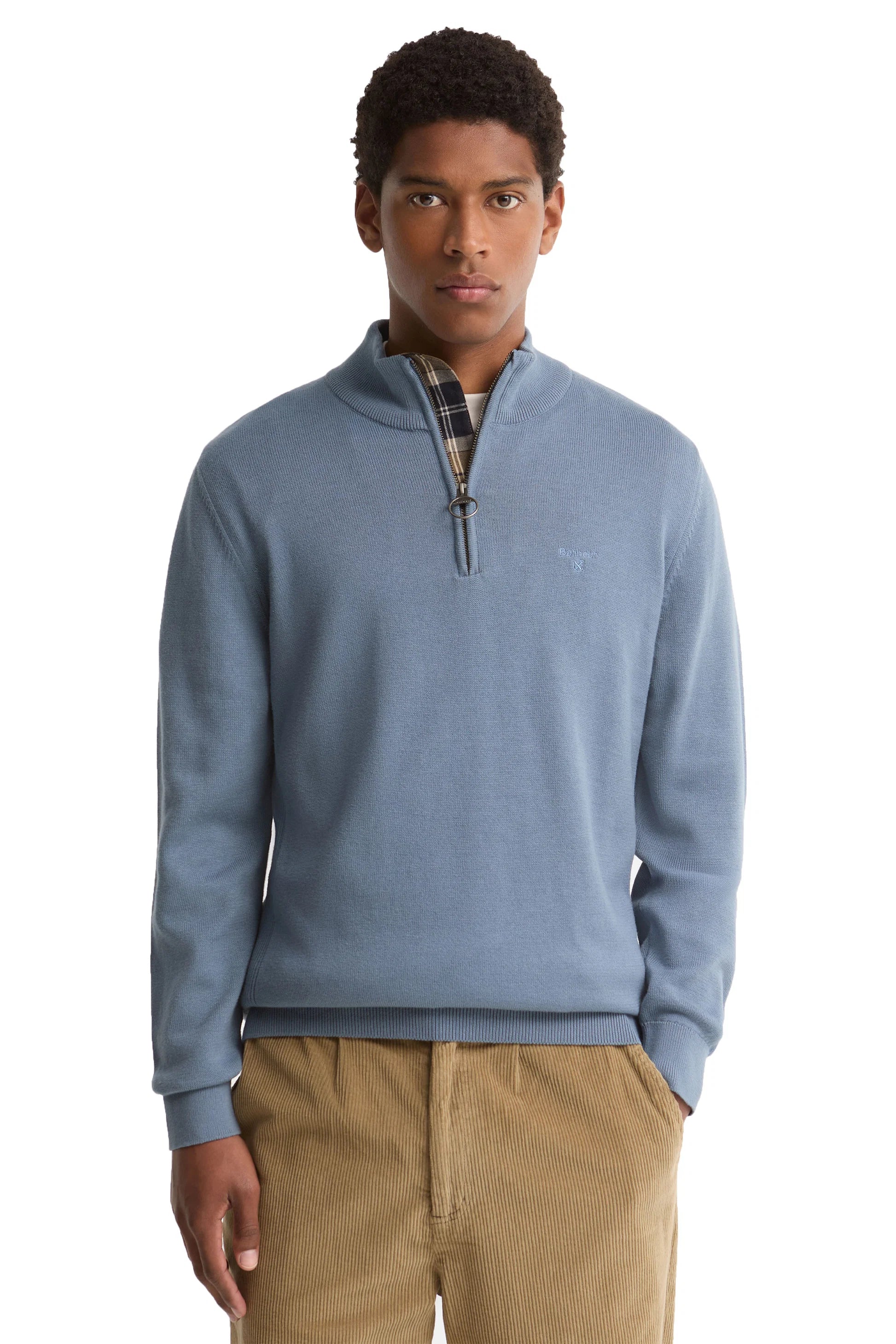 Barbour Cotton Half Zip Knitted Jumper - Tarn Blue-Men's Sweaters-Brooklyn-Vancouver-Yaletown-Canada