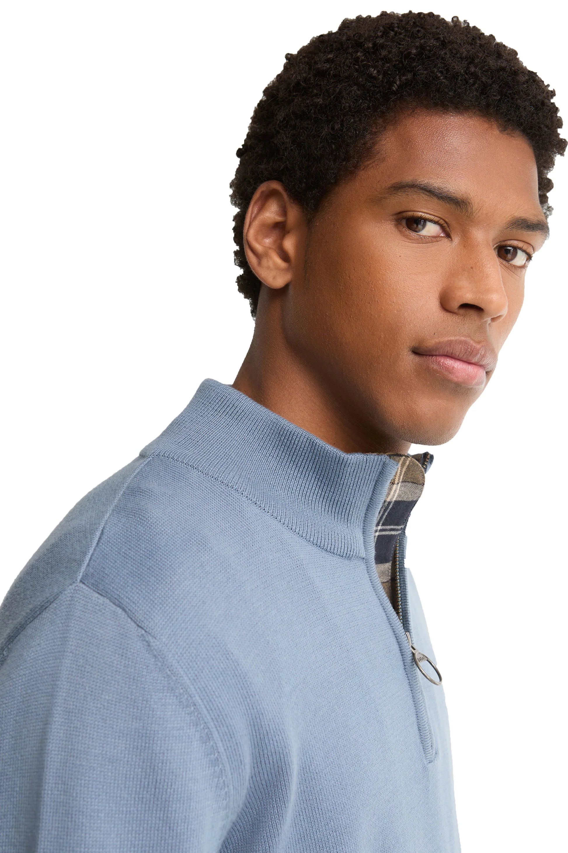 Barbour Cotton Half Zip Knitted Jumper - Tarn Blue-Men's Sweaters-Brooklyn-Vancouver-Yaletown-Canada