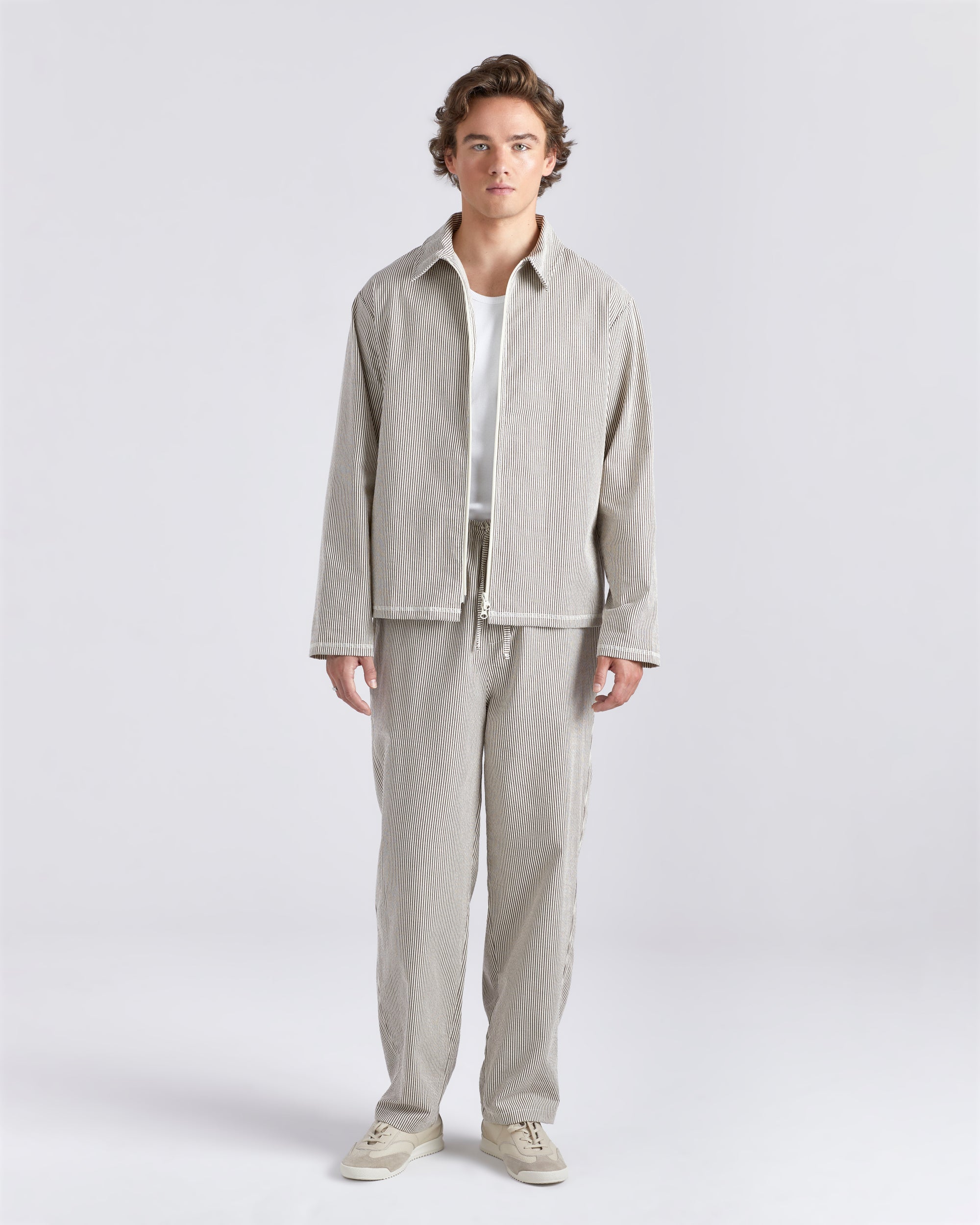 Bather Clay Pinstripe Tour Jacket - Brown-Men's Jackets-Brooklyn-Vancouver-Yaletown-Canada