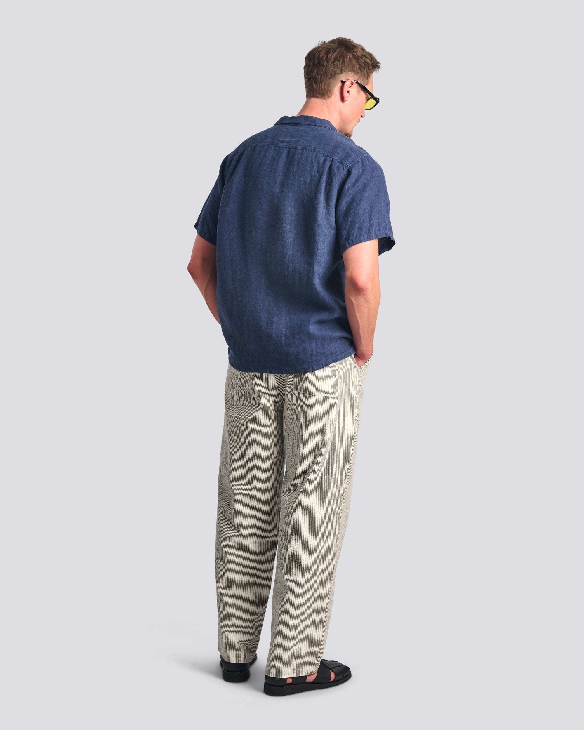 Bather Navy Linen Camp Shirt - Navy-Men's Shirts-Brooklyn-Vancouver-Yaletown-Canada
